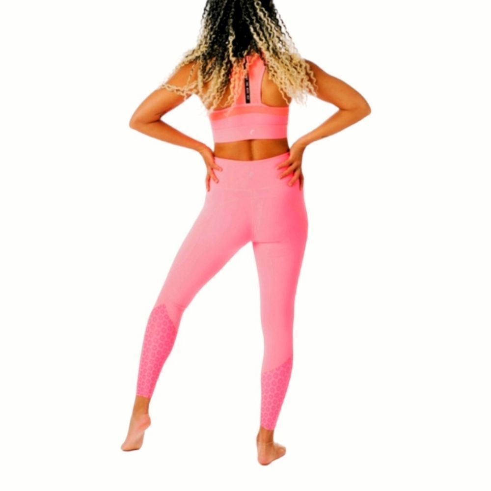 Zyia Coral Flower High Waist Power Luxe Pocket 7/8 Leggings Sz 4